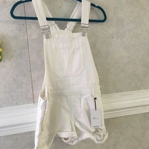 White denim overalls